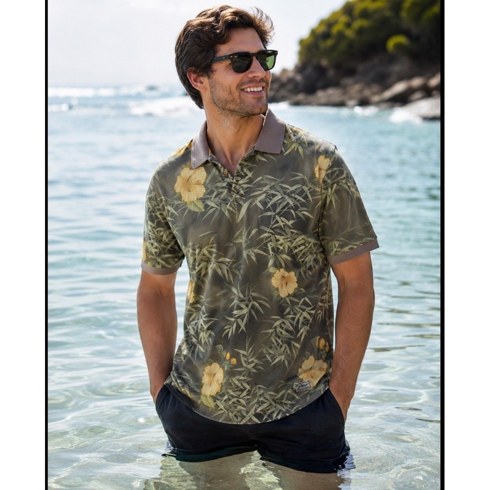 Tommy Bahama XL Relax Mens Floral Print 100% Cotton Polo Shirt Hawaiian